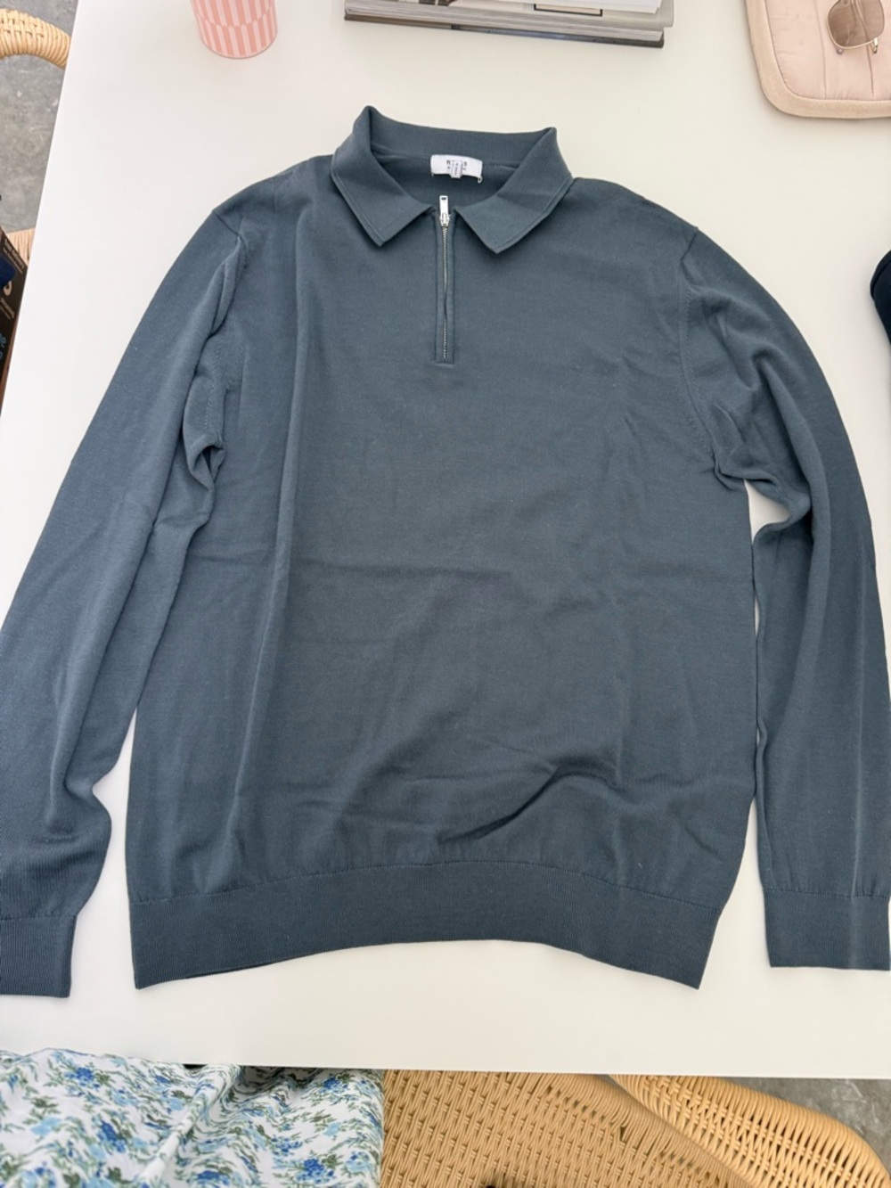 Reiss Men's Teal Zip Polo Sweater